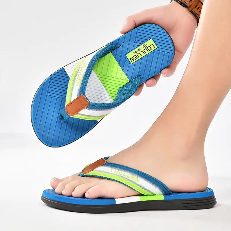 Men's Green Orange Beach Flip Flops Non-Slip Summer - Image 3
