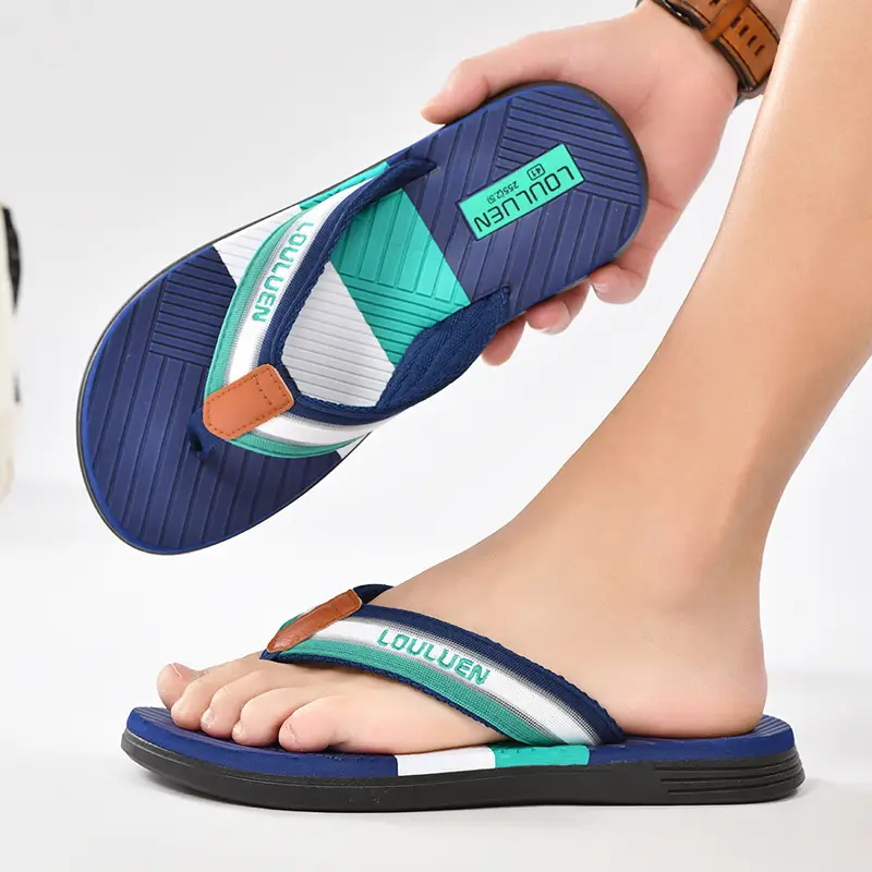 Men's Green Orange Beach Flip Flops Non-Slip Summer - Image 4