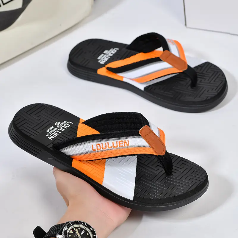 Men's Green Orange Beach Flip Flops Non-Slip Summer - Image 5