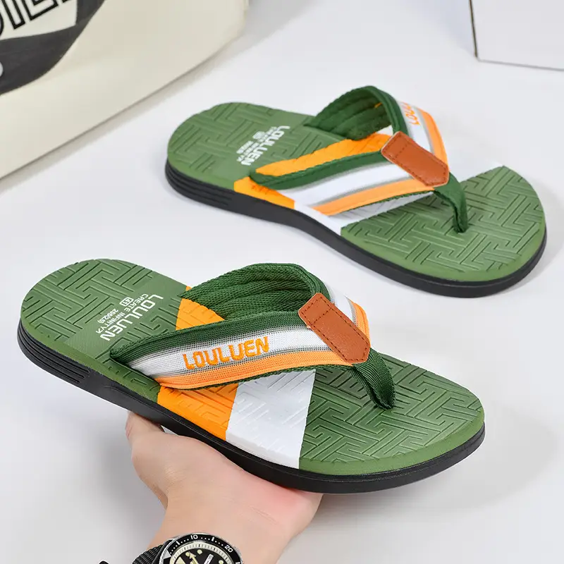 Men's Green Orange Beach Flip Flops Non-Slip Summer - Image 6