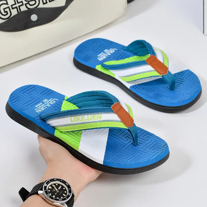 Men's Green Orange Beach Flip Flops Non-Slip Summer - Image 7