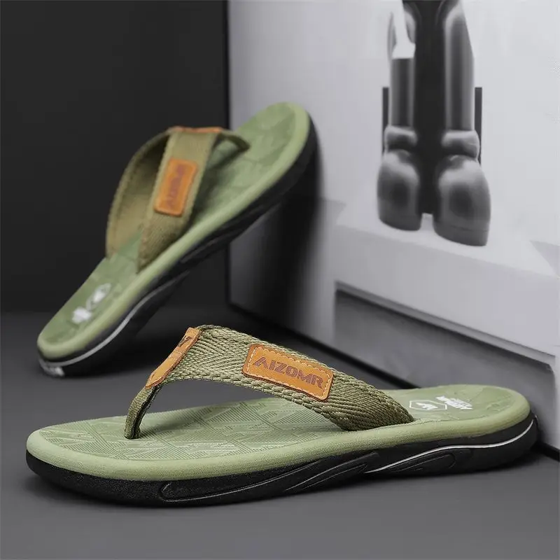 Men Green Slip-On Flip Flops Summer Casual Non-Slip