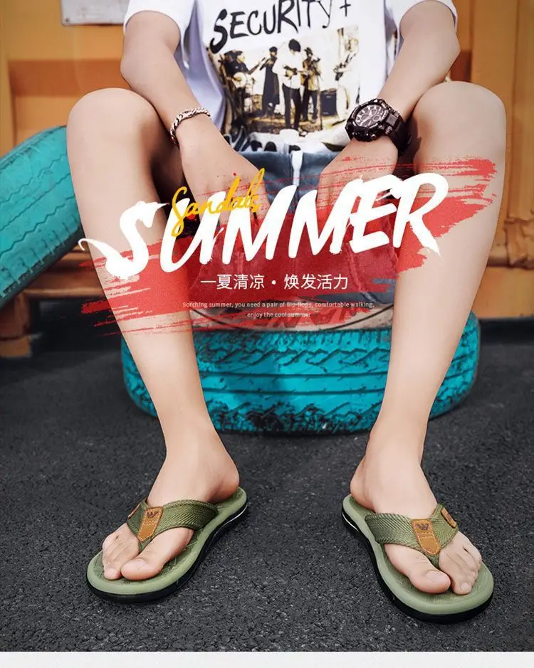 Men Green Slip-On Flip Flops Summer Casual Non-Slip — feature 1