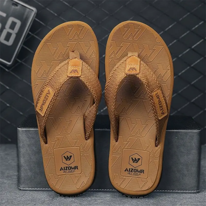 Men Green Slip-On Flip Flops Summer Casual Non-Slip
