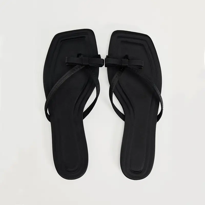 Flip-flops Women's Outwear 2024 Summer New Square Toe Beach Shoes Bow Flip-flops Flat Sandals - Image 5