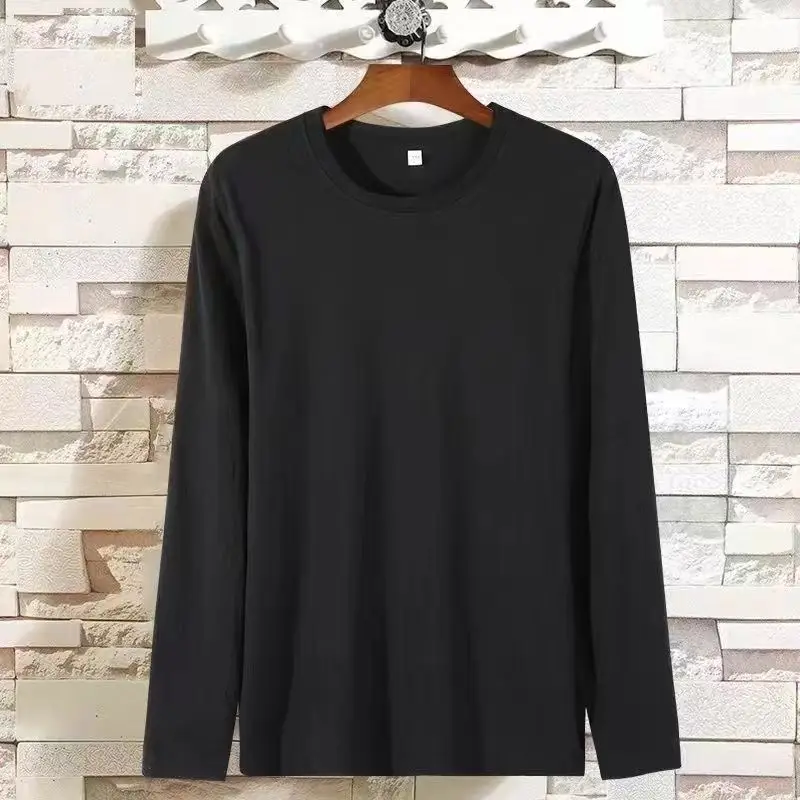 Black Long Sleeve T-Shirt Solid Color Base Layer Autumn Shirt - Image 3