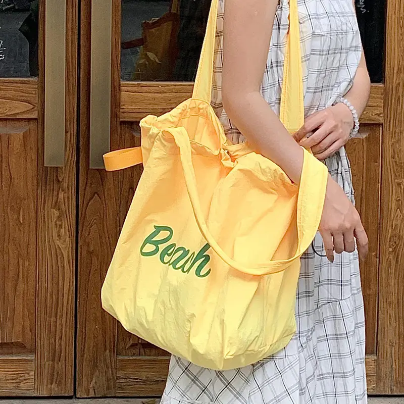 Women's Yellow Printed Nylon Shoulder Bag Large Capacity