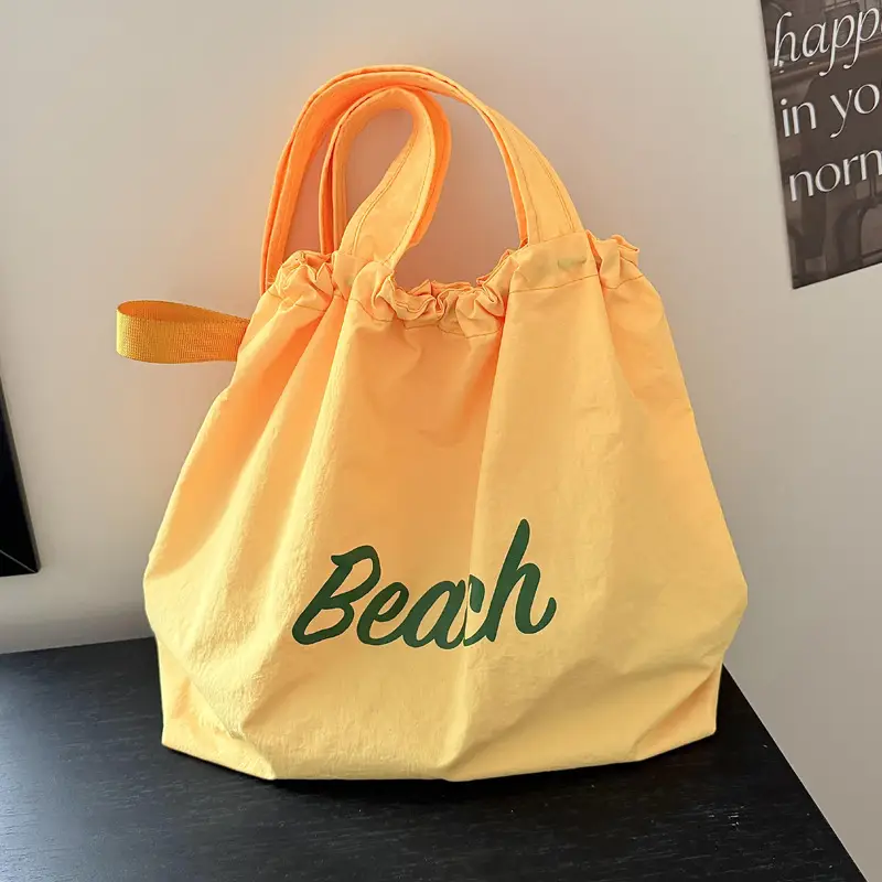 Women's Yellow Printed Nylon Shoulder Bag Large Capacity