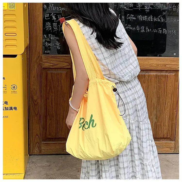 Women's Yellow Printed Nylon Shoulder Bag Large Capacity — feature 21