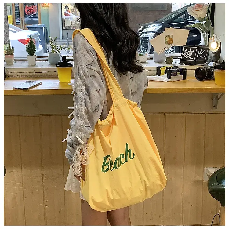 Women's Yellow Printed Nylon Shoulder Bag Large Capacity — feature 26