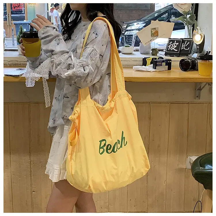 Women's Yellow Printed Nylon Shoulder Bag Large Capacity — feature 27
