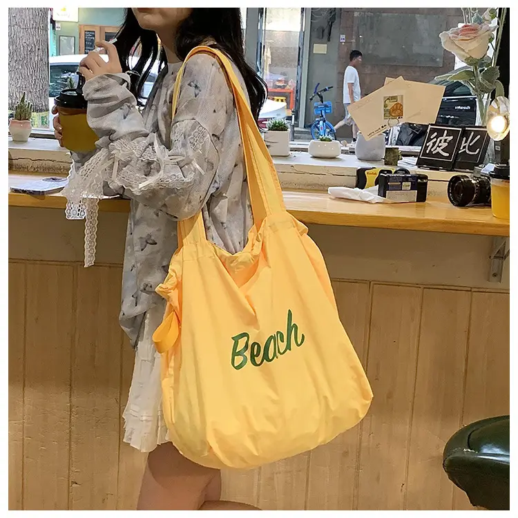 Women's Yellow Printed Nylon Shoulder Bag Large Capacity — feature 28