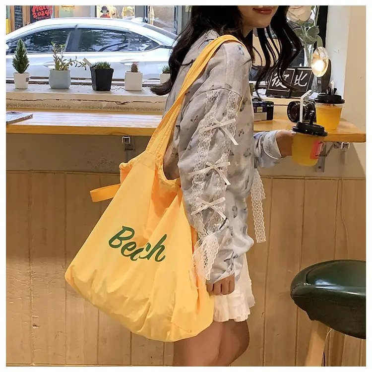 Women's Yellow Printed Nylon Shoulder Bag Large Capacity — feature 29