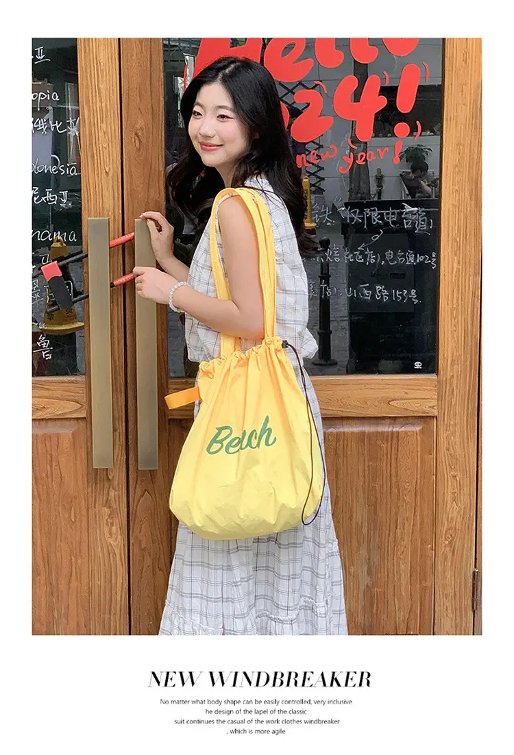 Women's Yellow Printed Nylon Shoulder Bag Large Capacity — feature 3