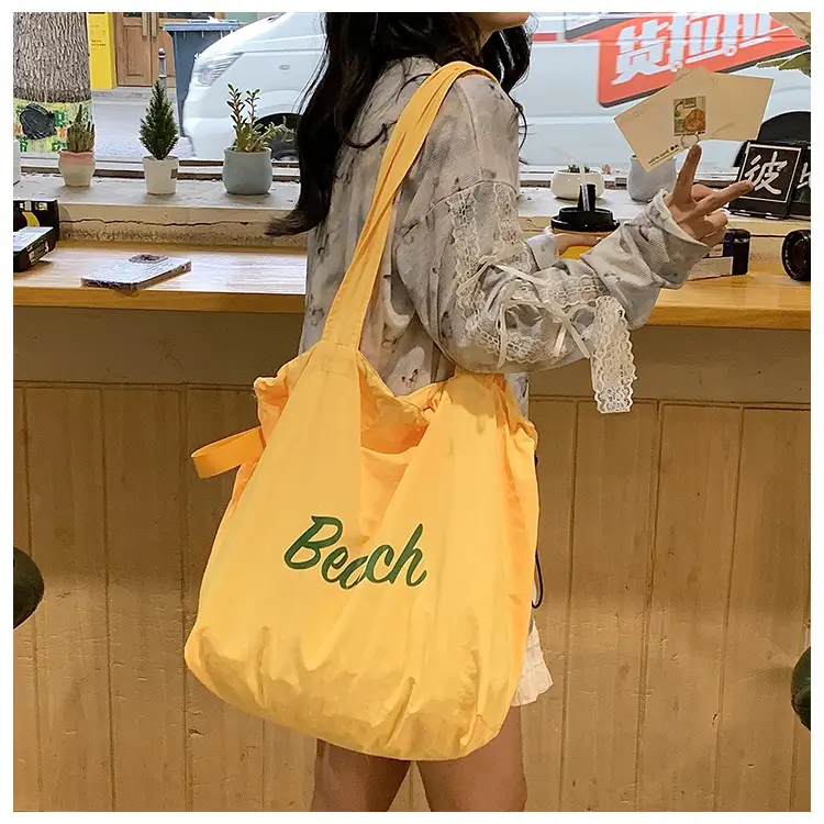 Women's Yellow Printed Nylon Shoulder Bag Large Capacity — feature 30