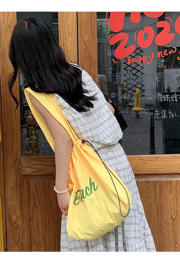 Women's Yellow Printed Nylon Shoulder Bag Large Capacity — feature 8