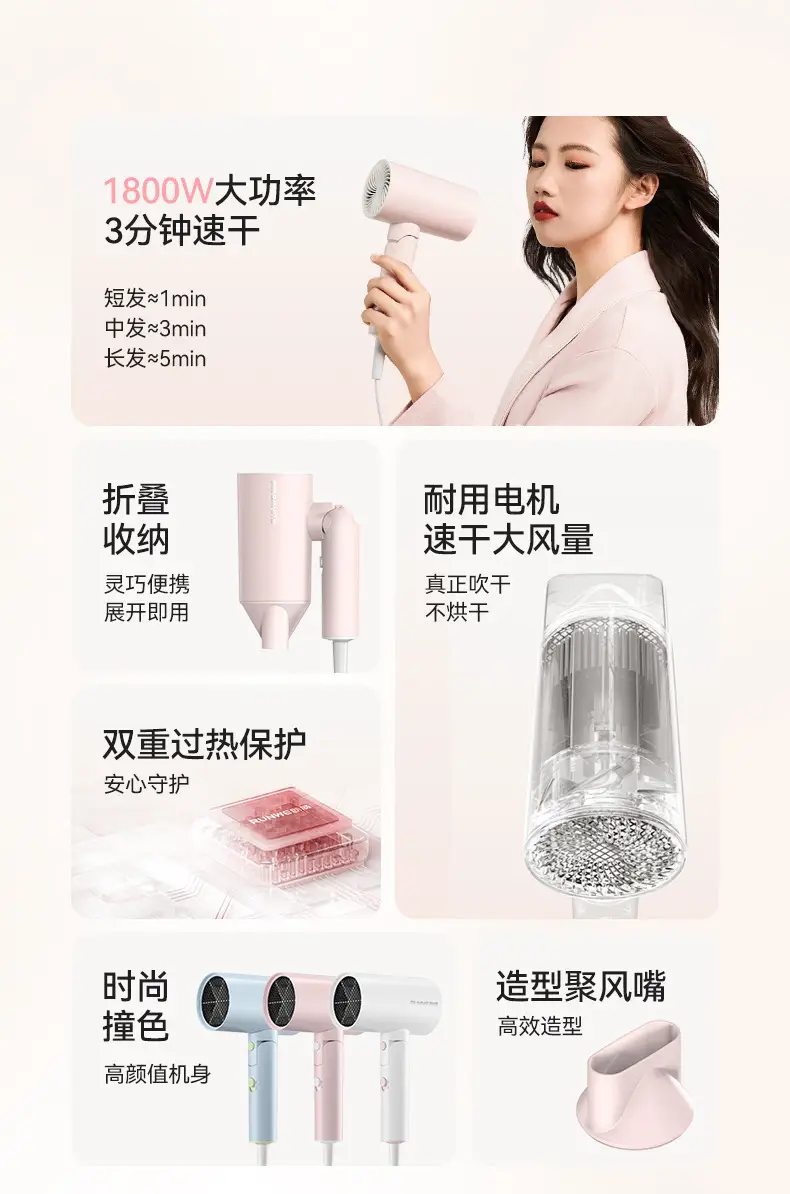 Langwei Hair Dryer 1800W Pink Negative Ion — feature 4