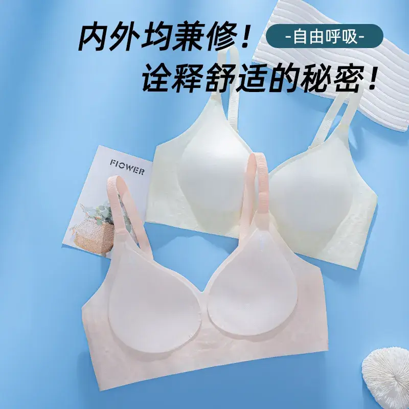Women's Thin Bra No Steel Ring Gathering Breathable No Mark Fixed Cup Lace Underwear - Image 6