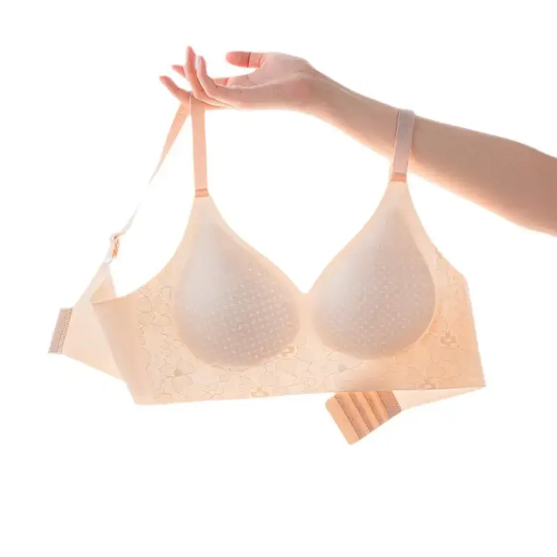 Women's Thin Bra No Steel Ring Gathering Breathable No Mark Fixed Cup Lace Underwear - Image 9