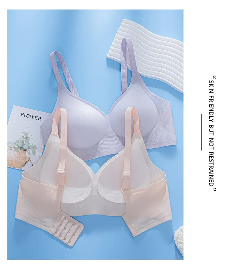 Women's Thin Bra No Steel Ring Gathering Breathable No Mark Fixed Cup Lace Underwear — feature 12