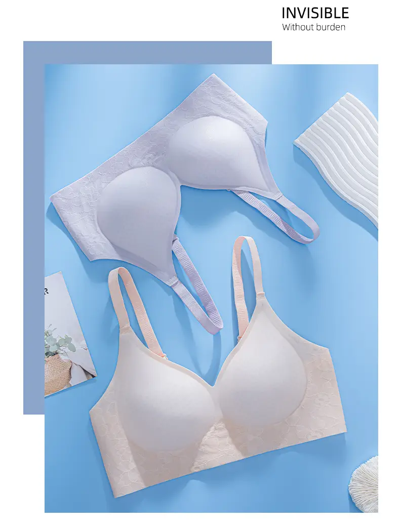 Women's Thin Bra No Steel Ring Gathering Breathable No Mark Fixed Cup Lace Underwear — feature 15