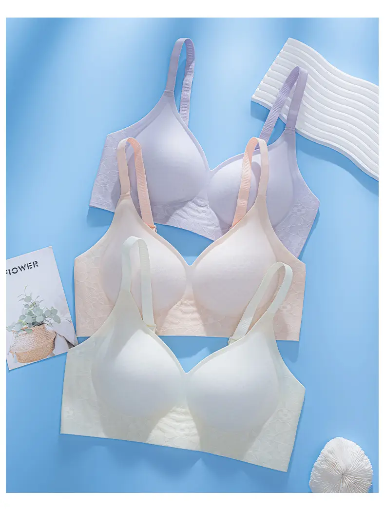 Women's Thin Bra No Steel Ring Gathering Breathable No Mark Fixed Cup Lace Underwear — feature 17