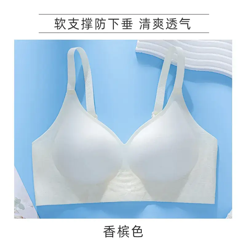 Women's Thin Bra No Steel Ring Gathering Breathable No Mark Fixed Cup Lace Underwear - Image 2