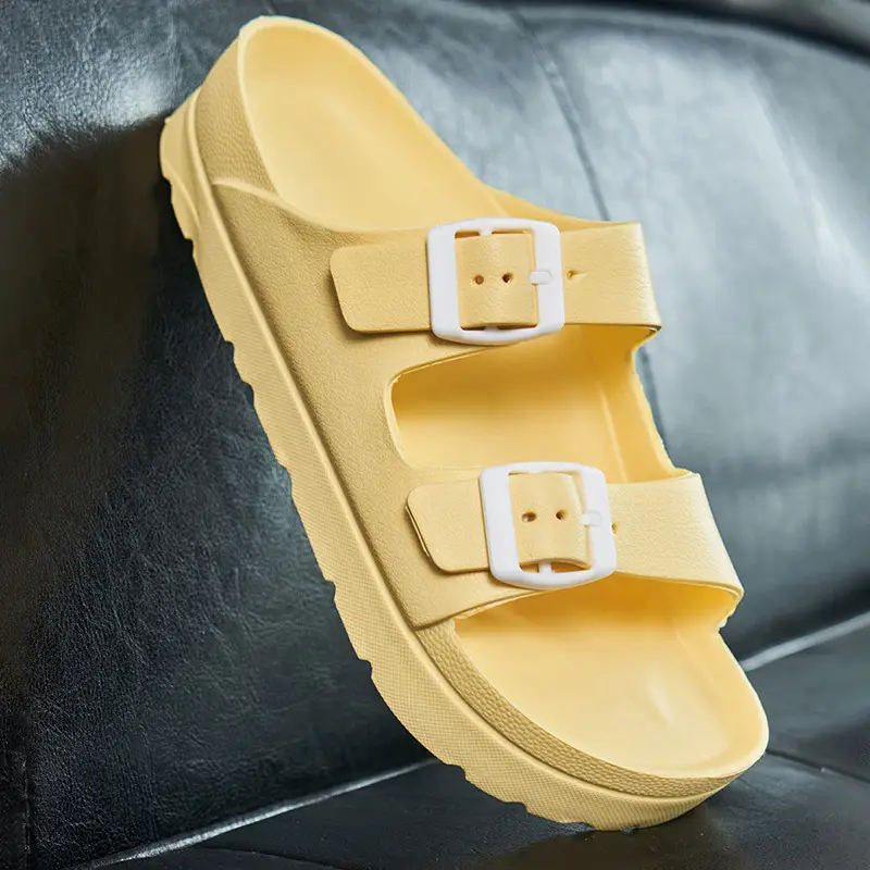 Women's Thick-Soled Slippers, Birkenstock-Style Double-Strap Height-Increasing Buckle Sandals, High-Heeled Casual Versatile Height-Increasing and Slimming Slippers