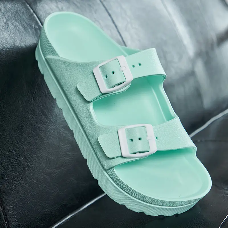 Women's Thick-Soled Slippers, Birkenstock-Style Double-Strap Height-Increasing Buckle Sandals, High-Heeled Casual Versatile Height-Increasing and Slimming Slippers