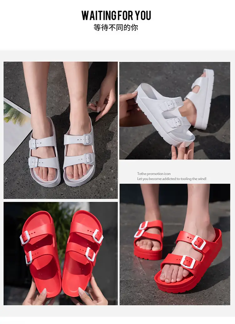 Women's Thick-Soled Slippers, Birkenstock-Style Double-Strap Height-Increasing Buckle Sandals, High-Heeled Casual Versatile Height-Increasing and Slimming Slippers — feature 2
