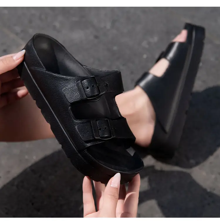 Women's Thick-Soled Slippers, Birkenstock-Style Double-Strap Height-Increasing Buckle Sandals, High-Heeled Casual Versatile Height-Increasing and Slimming Slippers — feature 21