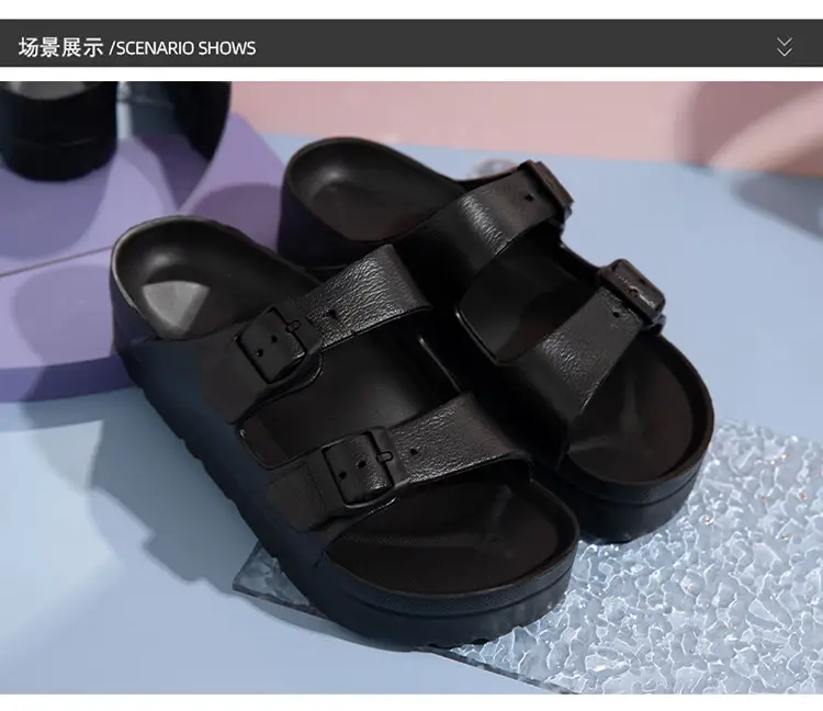 Women's Thick-Soled Slippers, Birkenstock-Style Double-Strap Height-Increasing Buckle Sandals, High-Heeled Casual Versatile Height-Increasing and Slimming Slippers — feature 23