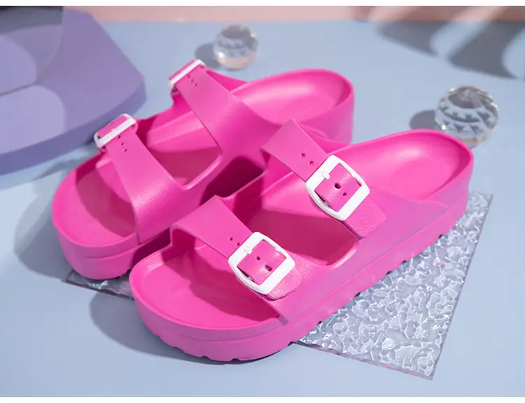 Women's Thick-Soled Slippers, Birkenstock-Style Double-Strap Height-Increasing Buckle Sandals, High-Heeled Casual Versatile Height-Increasing and Slimming Slippers — feature 24