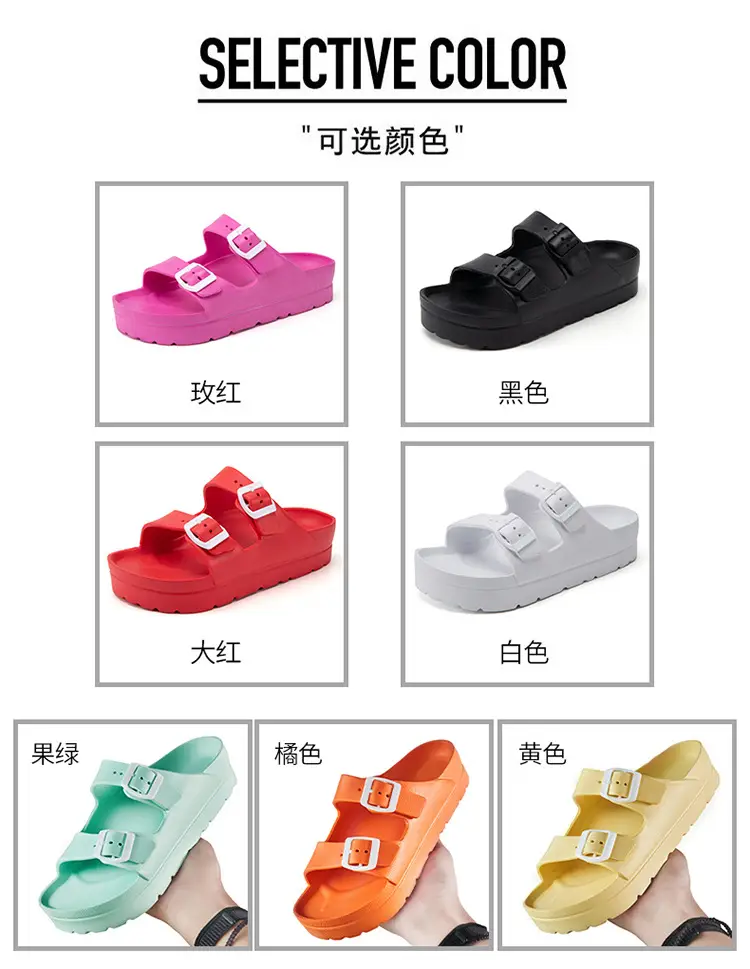 Women's Thick-Soled Slippers, Birkenstock-Style Double-Strap Height-Increasing Buckle Sandals, High-Heeled Casual Versatile Height-Increasing and Slimming Slippers — feature 4