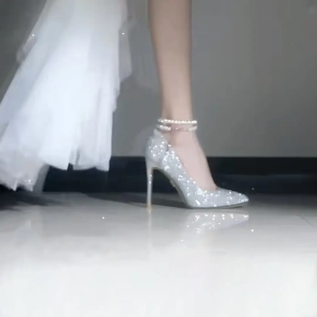 High Heels Women's 2025 Summer New Style Silver Pearl Chain Beautiful Wedding Shoes Pointed Toe Stiletto Heel Shallow Mouth Outer Shoes — feature 7