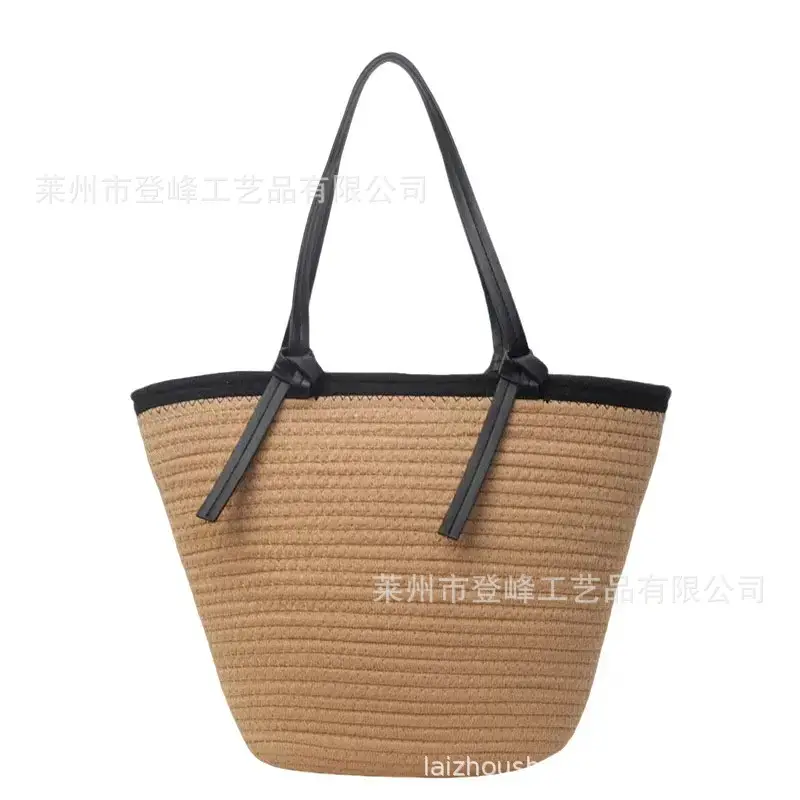 Cotton Rope Shoulder Bag with Leather Strap, 3D Large Capacity - Image 5