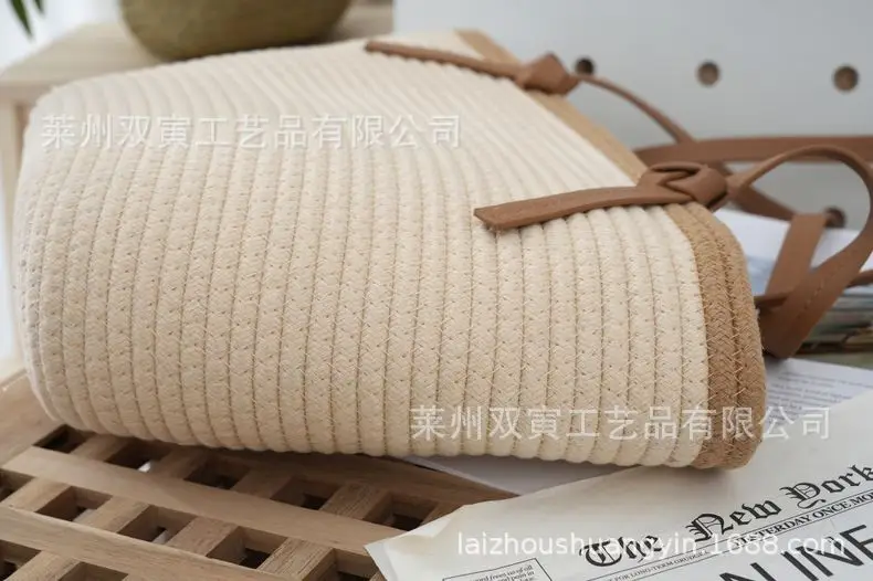 Cotton Rope Shoulder Bag with Leather Strap, 3D Large Capacity — feature 11