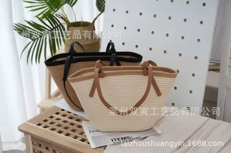 Cotton Rope Shoulder Bag with Leather Strap, 3D Large Capacity — feature 18