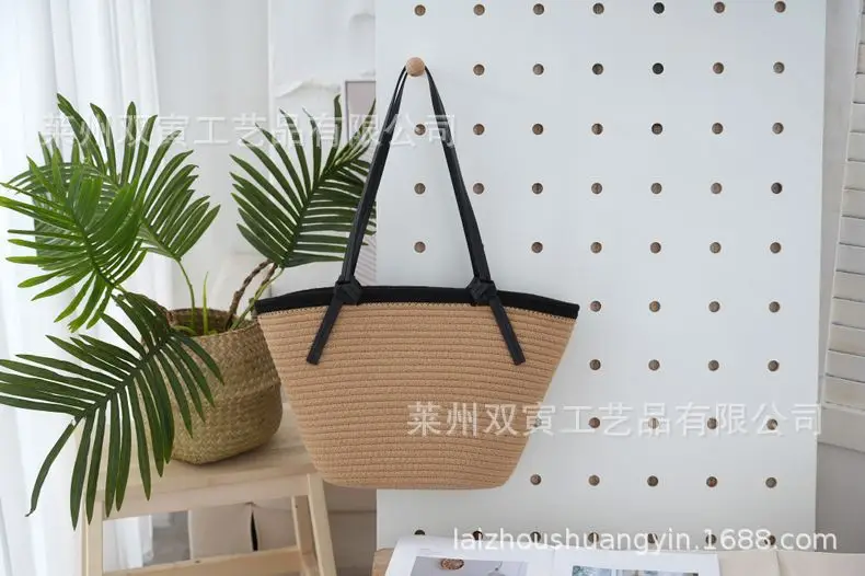Cotton Rope Shoulder Bag with Leather Strap, 3D Large Capacity — feature 20
