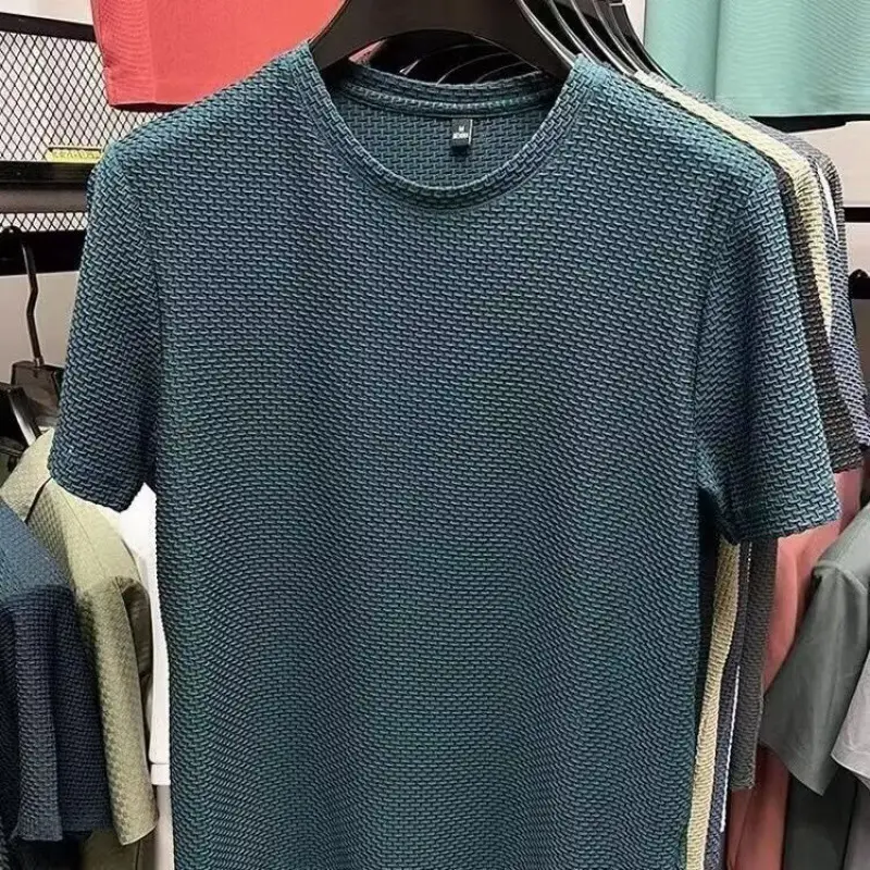 Men's 2025 Cotton Textured Short Sleeve Shirt Teal - Image 7