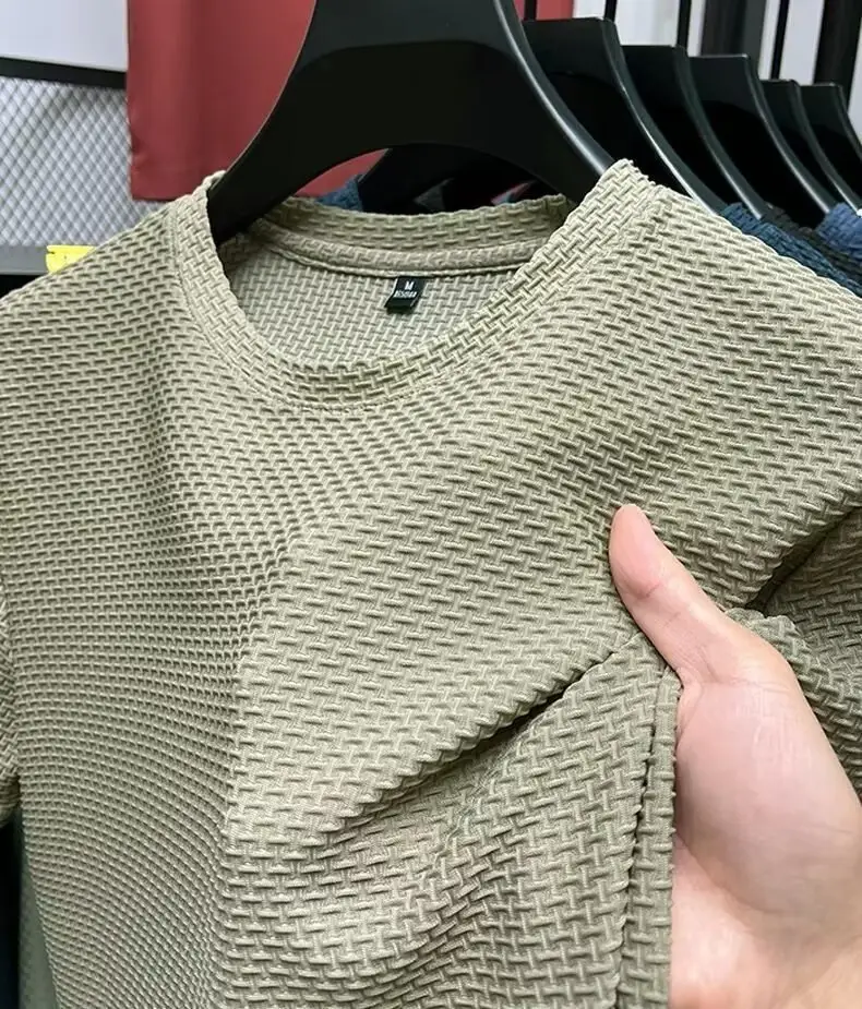Men's 2025 Cotton Textured Short Sleeve Shirt Teal — feature 16