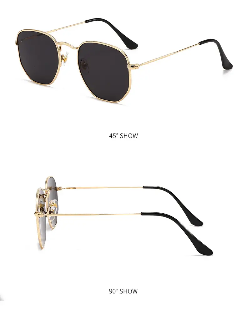 Women's Metal Square Sunglasses Black Geometric Frame — feature 9