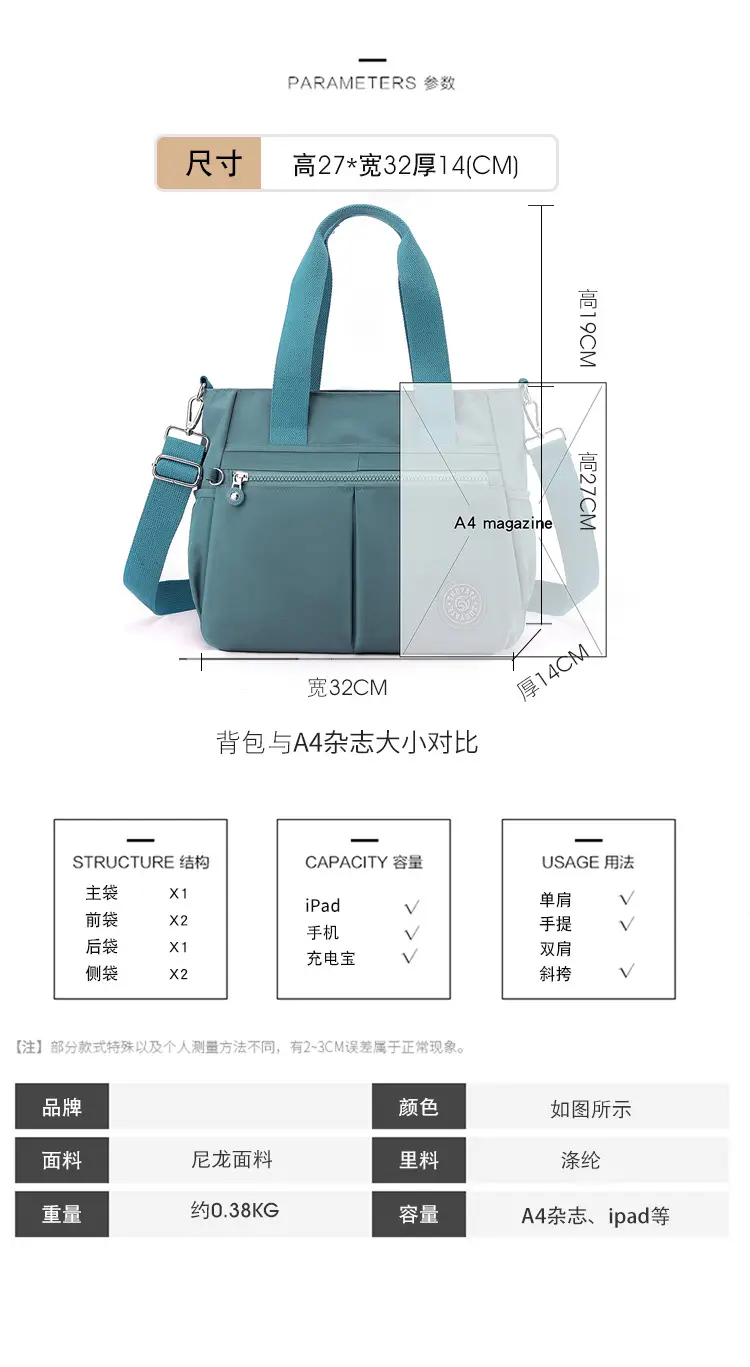 2024 Grey Nylon Tote Bag for Women Shoulder Crossbody — feature 6