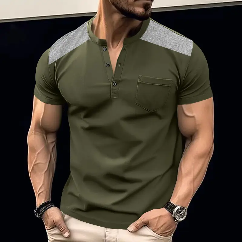 Men's White Heavy Button T-Shirt Short Sleeve - Image 8