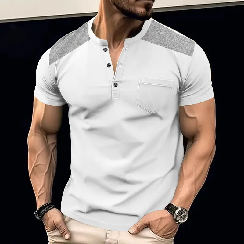 Men's White Heavy Button T-Shirt Short Sleeve — feature 2
