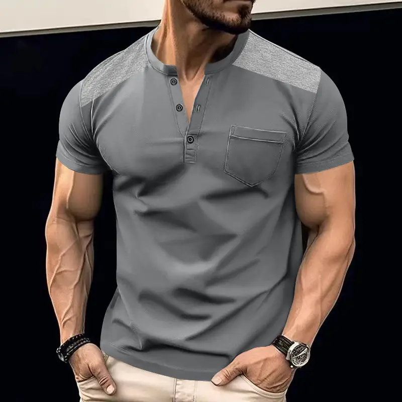 Men's White Heavy Button T-Shirt Short Sleeve - Image 5