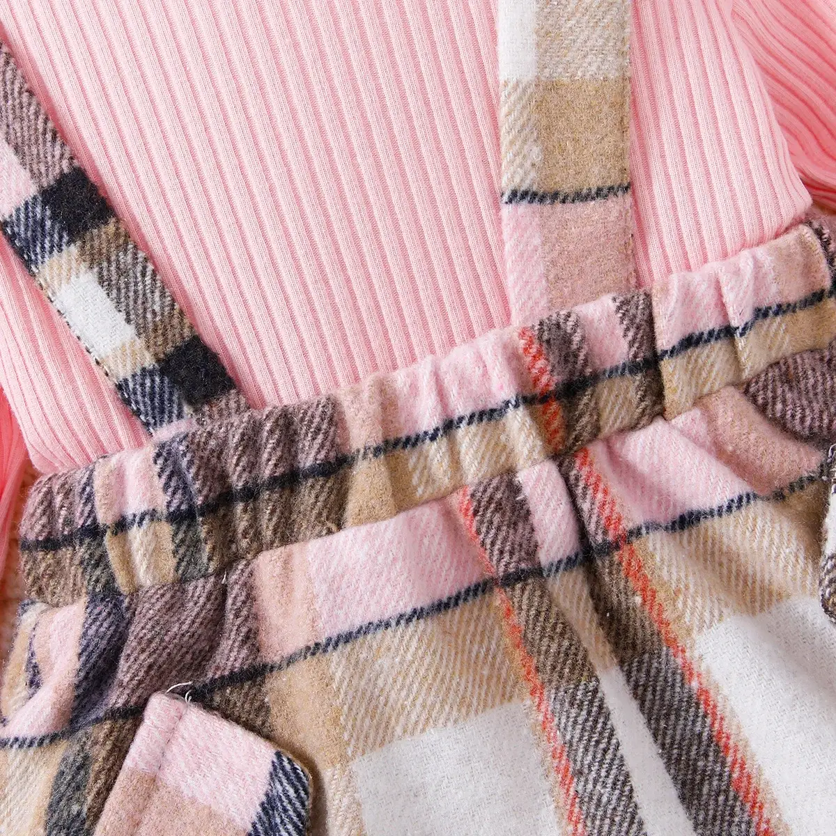Pink Plaid Skirt & Headscarf Set for Girls — feature 4