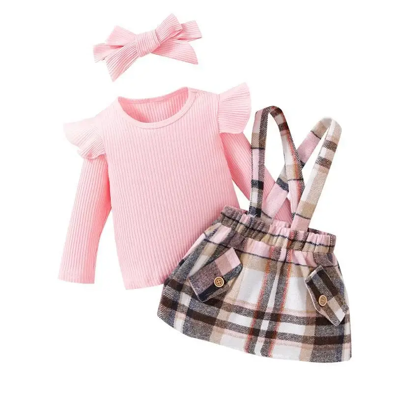 Pink Plaid Skirt & Headscarf Set for Girls — feature 6