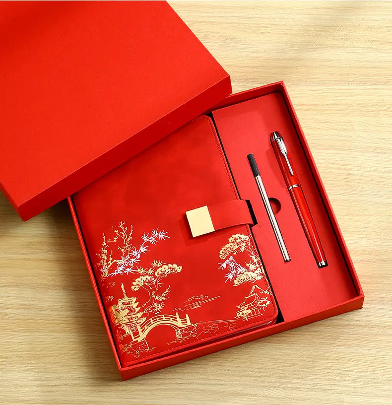 Red Gift Box Set with Pen & Notebook for Business & Cultural Use — feature 17