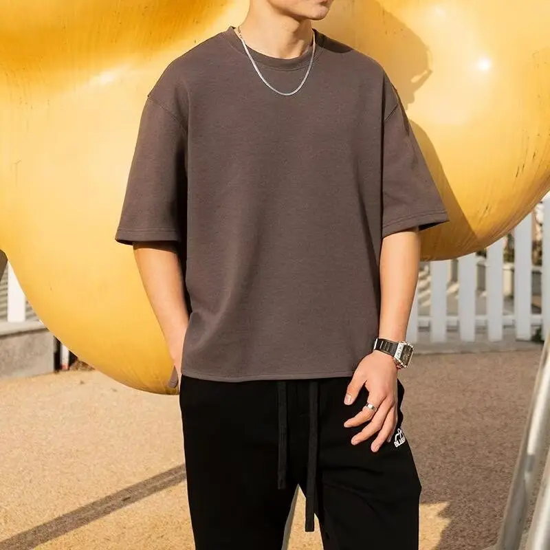 Men's Brown Short Sleeve T-Shirt Loose Casual Summer Wear - Image 7